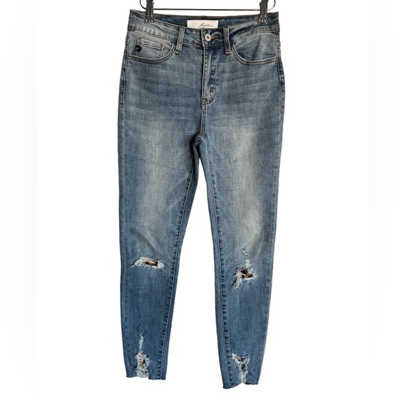 KanCan High Rise Distressed Destroyed Patch Frayed Hem Ankle Skinny Jeans - Picture 1 of 5